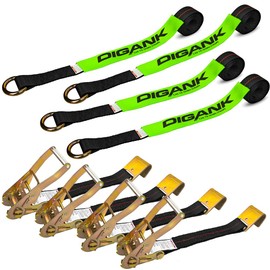 Digank Car Tie Down Straps for Trailers (4PK) Flat Hooks Lasso Style and 2'' X 96'' Tie Down Webbing Easily Secure Tire Tie-Downs for Any Car, SUV, Jeep or Sports Car
