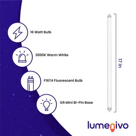 lumenivo 16W F16T4 17 Inch Fluorescent Light Bulb Replacement for Furnlite FC 952 T4 Easy to Install with A G5 Mini Bi-pin Base - 8,000 Hours - 3000K Warm White - 860 Lumens