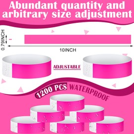 Tudomro 1200 Pack Paper Wristbands for Events Neon Party Wrist Bands Colored Waterproof Concert Identification Hand Bands Lightweight Adhesive Wristbands(Pink)