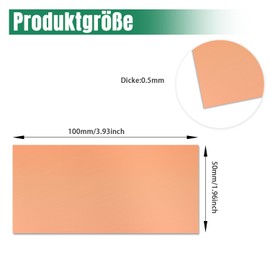 Uxney Copper Sheet, Copper Plate 50 mm x 100 mm x 0.5 mm, 99.9% Pure Copper Plate for DIY, Jewellery, Electrics, Repair, Industry (Pack of 2)