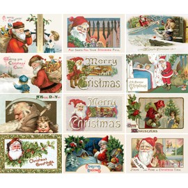 PIXILUV CHRISTMAS SANTA (Pack of 12) Notecards Small Greeting Cards # Joyful Christmas Santa Claus~ Vintage Christmas Postcards Reprint
