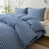 Mywinlle Navy Blue Gingham Pompom Duvet Cover Bedding Set Queen