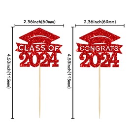 36 piezas 2023 Gorra de graduación para magdalenas con purpurina clase de 2023, decoraciones para fiestas temáticas de graduación 2023, color rojo