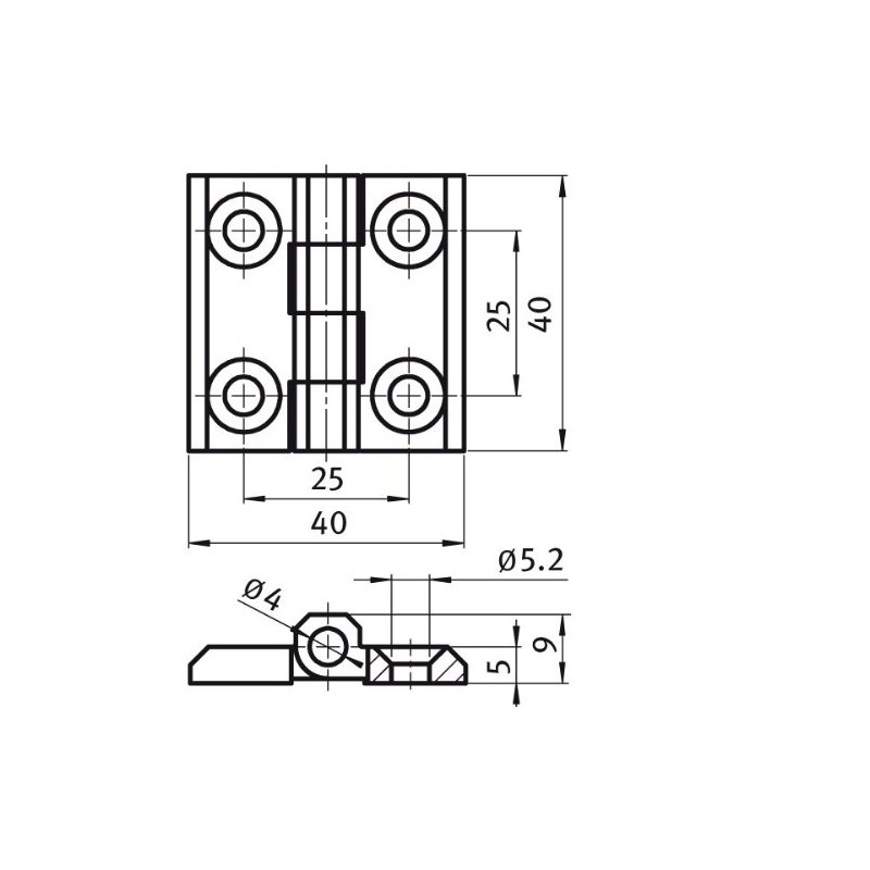 AISI 316 Stainless Steel Hinge Screw-On Hinge Stainless Steel 40