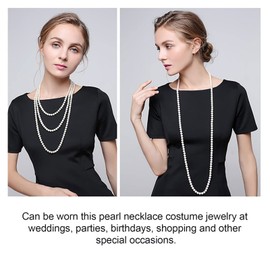 TSHAOUN Long Pearl Necklace, Necklace 1920s Artificial Pearl Necklace Great Gatsby Drop Choker Beads Vintage Fashion Necklace for Brides Wedding Party Accessories,150cm Pearls Necklace (150cm)