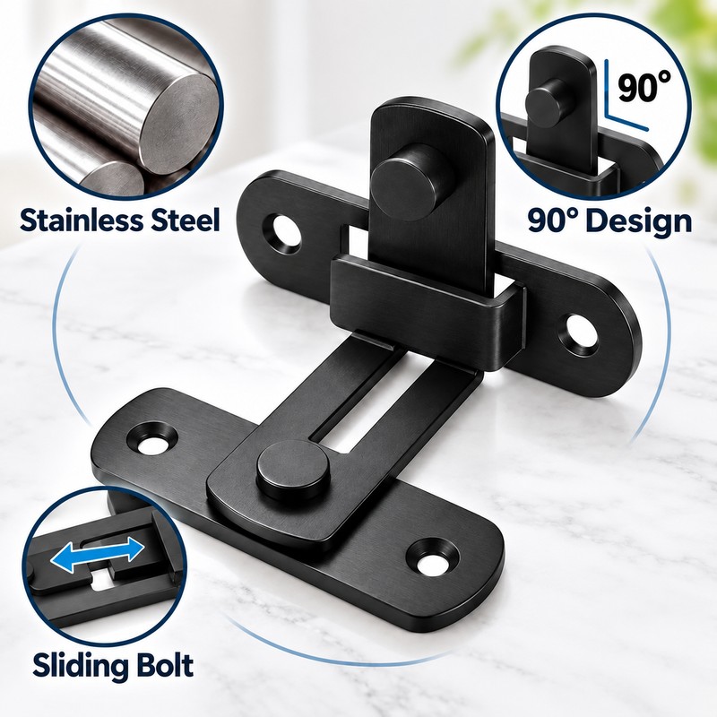 90-Degree Barn Door Latch for Right-Angle Doors – Stainless Steel