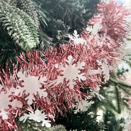 Rose Gold Christmas Snowflake Tinsel Garland, 10m / 32.8ft Christmas Tree Metallic Tinsel Xmas Tinsel Shiny Garland Thick Hanging Decorations for Christmas Party Home Decorations (Rose Gold)