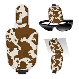 DtuiQSDRV Leather Magnetic Sunglass Holder for Car Sun Visor, Cute Eyeglass Ticket Card Hanger Clip, Universal Auto Interior Accessories for SUV Pickup Truck Brown Cow Print