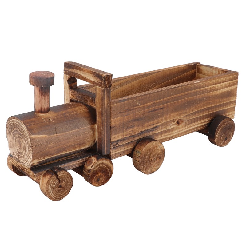 Wooden Flower Pot Cartoon Train Shape Good Ventilation Succulent Flower