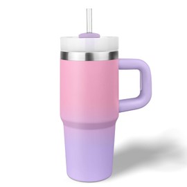 BAISHIDA 14 oz Tumbler with Handle and Straw, 14oz Toddler Tumbler with Lid and Straw for Kids Stainless Steel Tumblers, Outdoor Sports Travel School Gift, Keeps Drinks Cold (Gradient pinkpurple)