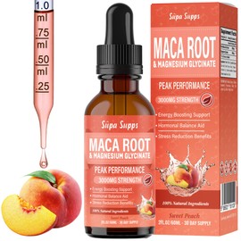 Supa-Supps Maca Root & Magnesium Glycinate 60ml - Liquid Drops for Sleep, Energy & Hormone Balance - 2000mg Maca, 1000mg Magnesium per 2ml
