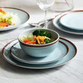 Melamine Dinnerware Set for 4, 12Pcs Dinnerware Sets, Mint Blue Plates And Bowls Sets Morden Dish Set Dishwasher Safe BPA Free(Green)