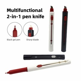 16pcs 2-in-1 Multifunctional Gel pen Knife, Retractable Blade and Pen,Safety Box Cutter,Cutting Paper Tools, Portable Writing Pen and cutter(White + Black)