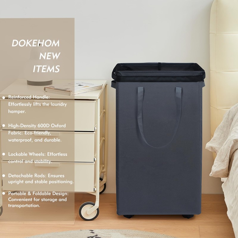 DOKEHOM 90L X-Large Laundry Basket with Removable Wash Bag on