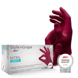 AMPri Med-Comfort Grape Style Nitrile Gloves, Burgundy, Red, Pack of 100 / Box, Size XS, S, M, L, XL