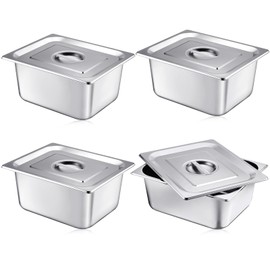 Mifoci 4 Pack Stainless Steam Hotel Pan with Lid, Steam Table Pan Restaurant Supplies Reusable Anti Rust Steam Pan Water Pan for Home, Party, Restaurant, Hotel, Buffet (1/2 Size X 6 Inch Deep)