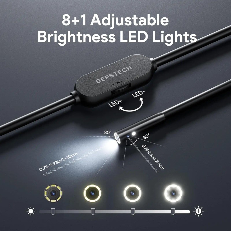 2560P Industrial Endoscope Camera with 5m Flexible Probe, LED Light,