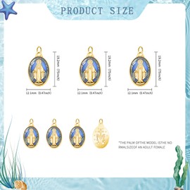 YionZian 50Pieces Small Metal Oval Blue Enamel Our Lady Religious Medal Charm Jesus Virgin Mary Pendants for Diy Bracelet Necklace Jewelry Making Supplies, Zinc, No Gemstone