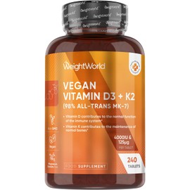 Vitamin D3 4000IU & K2 125μg (MK7) | 240 Easy to Swallow Vitamin D Tablets as Cholecalciferol | 8 Months Supply | VIT D3 K2 Supplements | 1 a Day VIT D