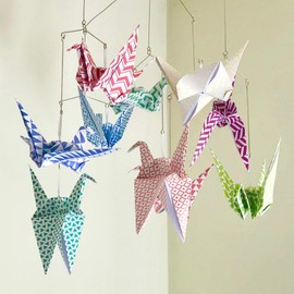 Patterned Rainbow Origami Bird Crane Baby Nursery Mobile