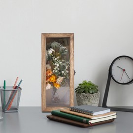 GraduationMall 5x12.5 Shadow Box Frame Solid Wood Glass Door Display Case with Linen Back and 6 Stick Pins,1.5 inches Interior Depth,Ideal for Memorabilia Pictures Flowers Medals Tickets