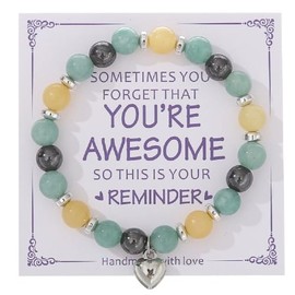 Inspiration Bracelets for Women Men Healing Crystal Natural Stone You're Awesome Heart Beaded Strand Bracelet Meaningful Card Retirement Appreciation Gifts for Coworker Teacher Family Friend-Style 4
