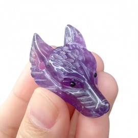 Sunshcat Natural Amethyst Pocket Wolf Head Crystals and Healing Stone Figurine,1.57 Inchs DIY Jewelry Pendant