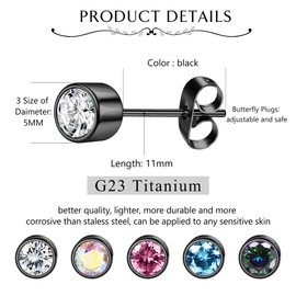 CASSIECA 5 Pairs Women Earrings Titan Earrings for Women Surgical Steel Cartilage Earrings Sleeper Studs 5mm Gifts for Her with Jewelry Box