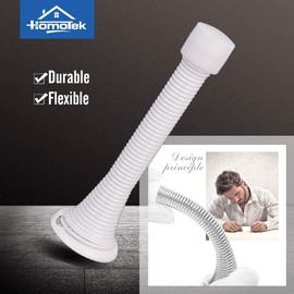 HOMOTEK 1 Pack Spring Door Stops,3-1/8” Heavy Duty Door Stop - Flexible Spring Door Stopper with Low Mounted White Rubber Bumper Tips, White