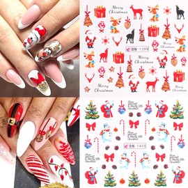 BSBTBZ Paper Christmas Nail Stickers, 12 Sheets, Waterproof, A8 Color, for Women Manicure Decorations
