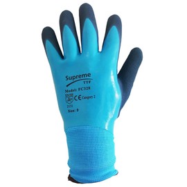 B2C 10 PAIRS X Blue Aqua Fully Latex Coated Waterproof Wet Breathable Nylon Grip Work Gloves (Large)