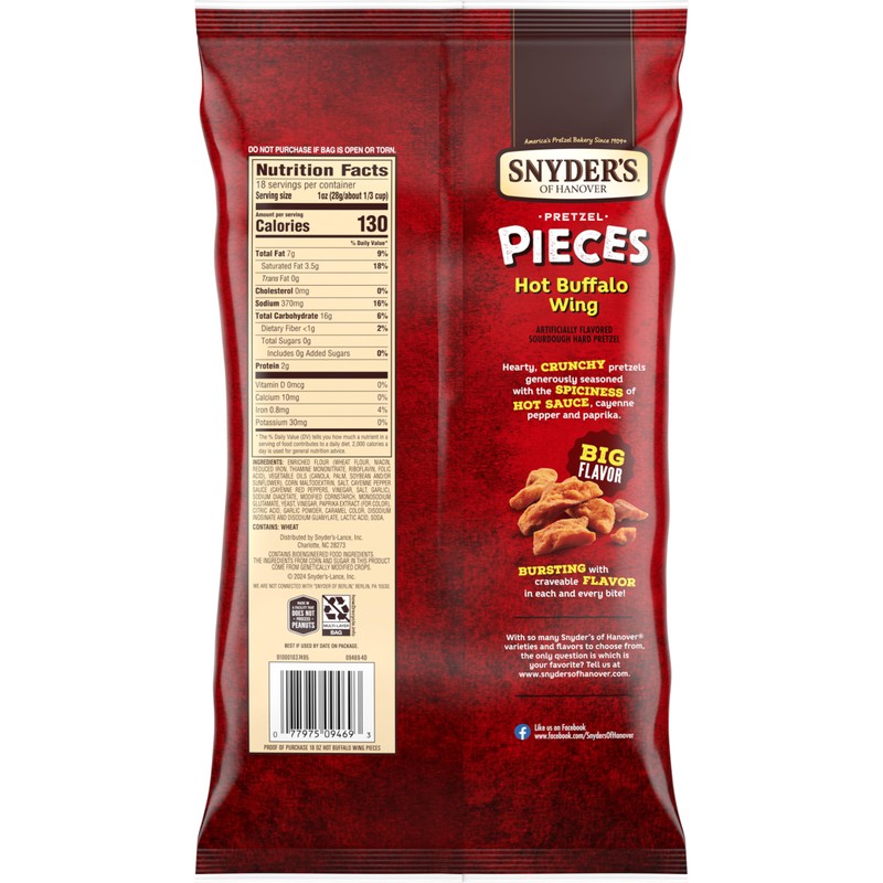 Snyder's of Hanover Hot Buffalo Wing Flavored Pretzel Pieces, 18