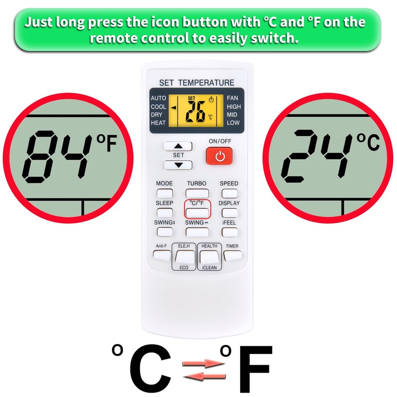 Air Conditioner Replacement Remote Control for AUX YKR-H/102E YKR-H/002E YKR-H/006E