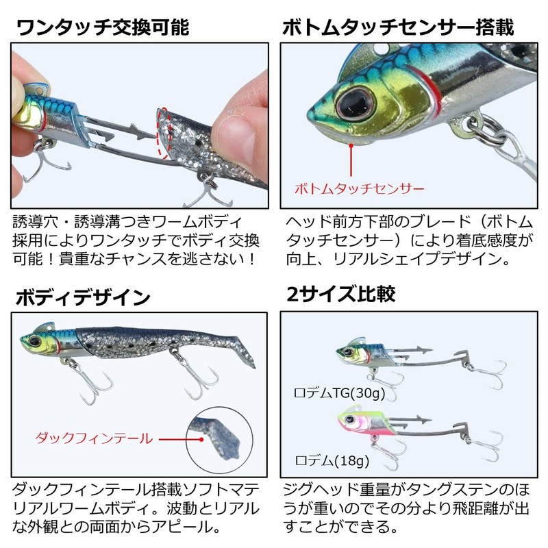 Daiwa Sea Bass/Flounder Lure SB-Rodem TG 30g, Chart H Sardine