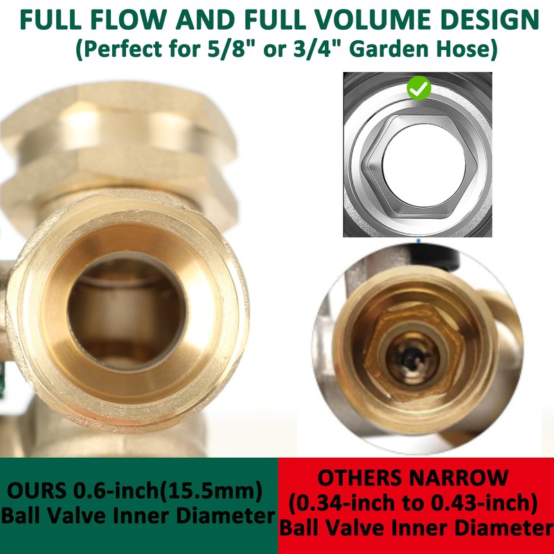 STYDDI Full Flow 3-Way Garden Hose Splitter, Solid Brass High