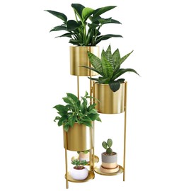 TRIROCKS Metal Plant Stand, 6 Tier 6 Potted Indoor Flower Pot Stand Holder Shelf, Outdoor Foldable Decorative Storage Shelf Rack for Multiple Potted Plants, Patio Garden, Living Room, Corner(Gold)