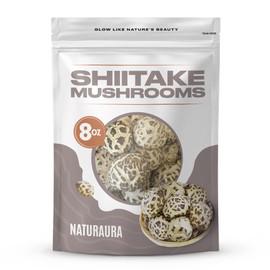 NATURAURA - 8 oz of Large Premium Whole White Flower Dried Shiitake Mushrooms - Great Tasty, Healthy, Nutritious & Umami Rich Protein Substitute, Vegan, Keto Friendly, Gluten Free - Grade AAA