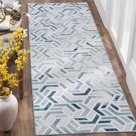 DECOMALL Coronado Machine Washable Runner, Modern Geometric Faux Cowhide Patchwork Kitchen Runner Rug, Non Slip Runner Carpet for Hallway, 2' 6" x 9', Multi