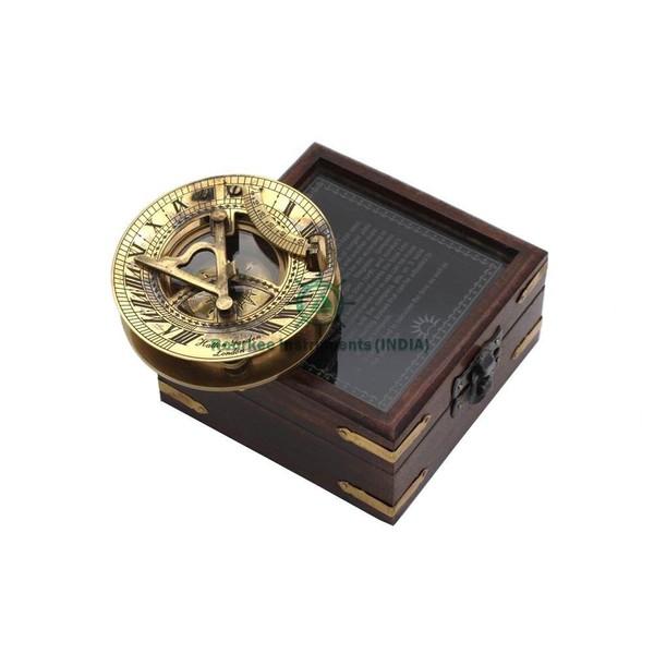 Roorkee Instruments Antique Nautical Vintage Directional Magnetic Sundial Clock Pocket Compass Quote Engraved Baptism Gifts with Display Wooden Case for Loved Ones, Love 4" "Hatton Garden London 1898"