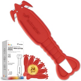 Safety Box Cutter Knife 24 PCS Stainless Steel Lobster Safety Utility Cutter with Ergonomic Film Cutting Blade for Box, Carton, Shrink Wrap, Plastic Straps - Red