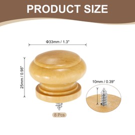 sourcing map 8Pcs Round Wood Drawer Knob, 1.3" x 0.98" Self-Tapping Solid Wood Handle Round Cabinet Knob Mushroom Shape Wooden Knobs for Furniture Dresser Wardrobe, Wood Color