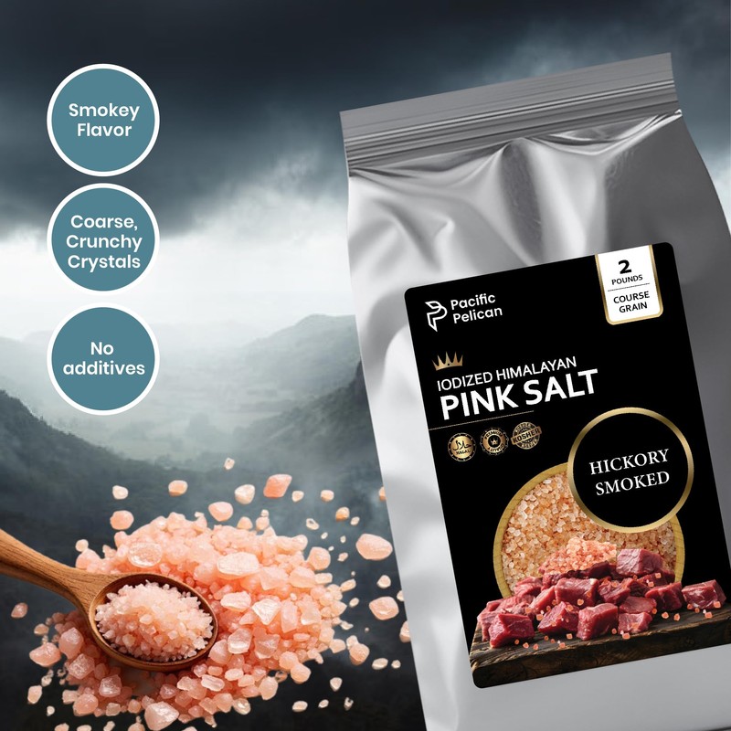 Pacific Pelican Iodized Himalayan Pink Salt – Hickory Smoked, Coarse