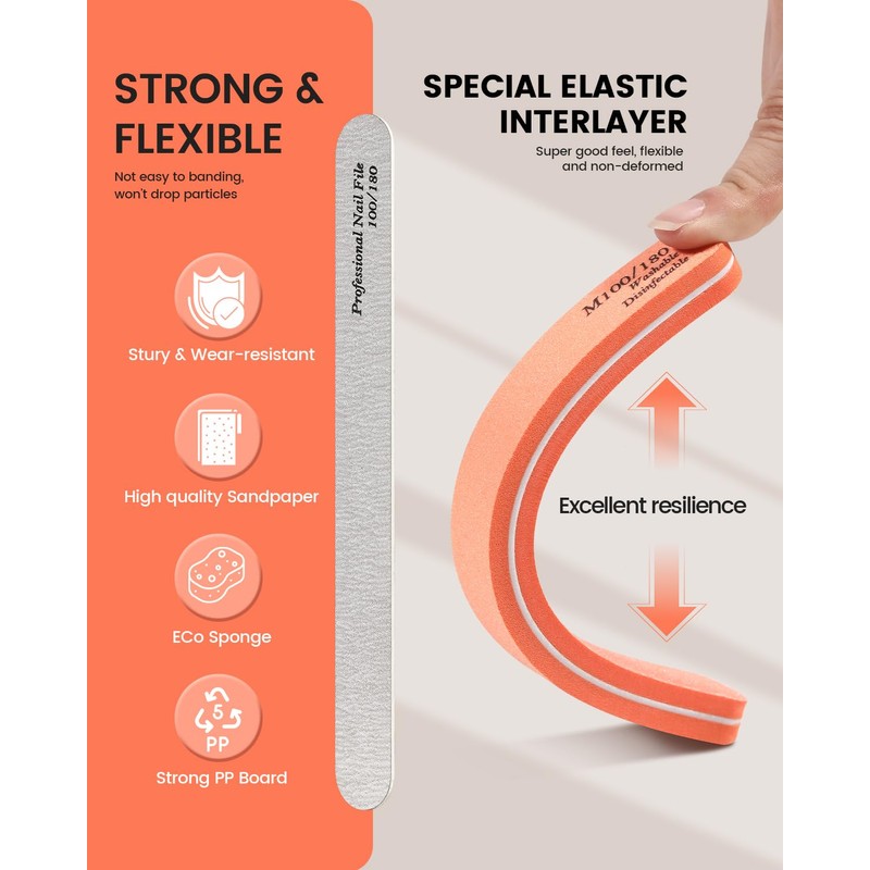 BEZOX 10 Pcs Professional Nail Files and Buffers for Acrylic