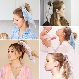 NAIHOD 10Pcs Hair Scarf Scrunchies for Girls Floral Chiffon Hair Ribbon Hair Bandana Hair Ties Polka Dots Hair Scarf Hair Scrunchie for Women Girls Teenage Elastic Hair Rope with Bowknot Ponytail Holder