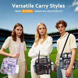 ASKSKY Clear Tote Bag, PVC 12x 12x6 in Clear Bag for Stadium Events for Women Men Water Resistant Heavy Duty Transparent Stadium Bag See Through Bag with Removable Strap, Black