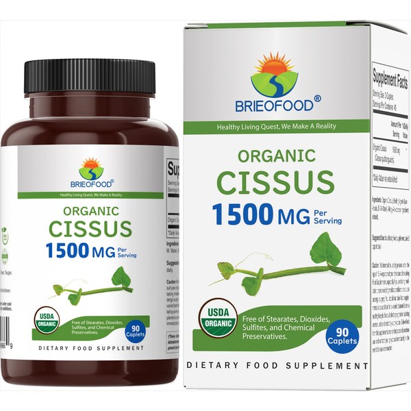 Brieofood Organic Cissus Quadrangularis 1500mg, 45 Servings, Vegetarian, Gluten Free, 90 Vegetarian Tablets