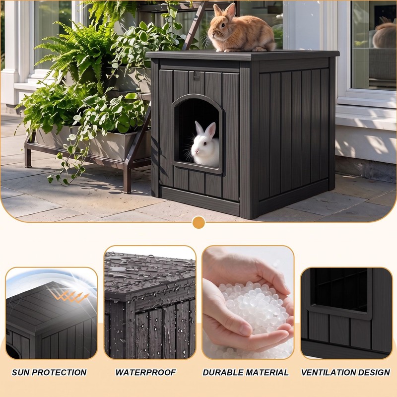 Vixzen Outdoor Rabbit Hutch, Multi-Functional Hidden Bunny Cage with Side