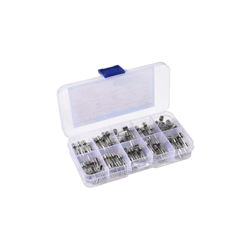 AEDIKO 100pcs Fast-Blow Glass Fuses Assortment Kit 10 Values 5x20mm