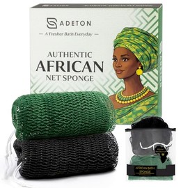 ADETON Esponja de Red Exfoliante Africana, Auténtica, de Propiedad Negra, Depurador Corporal, Esponja de Red Larga, Exfoliante Corporal, Sapo, Accesor