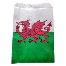 Welsh Flag Design Paper Bag ideal for counter bag, party bag, candy bag, gift bag (100)